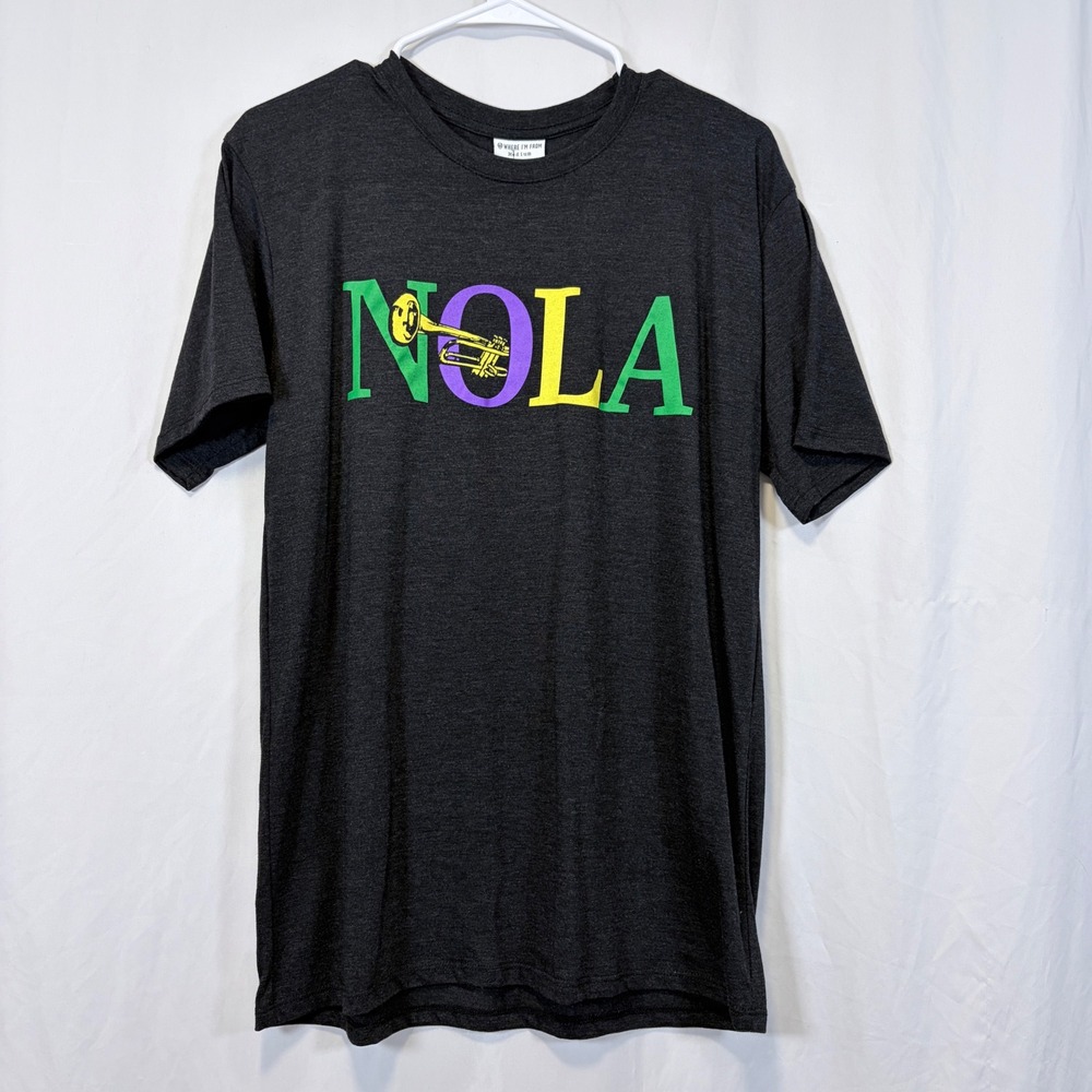 Where I'm From T-Shirt NOLA Mardi Gras Charcoal Gray Graphic Tee Mens Size M